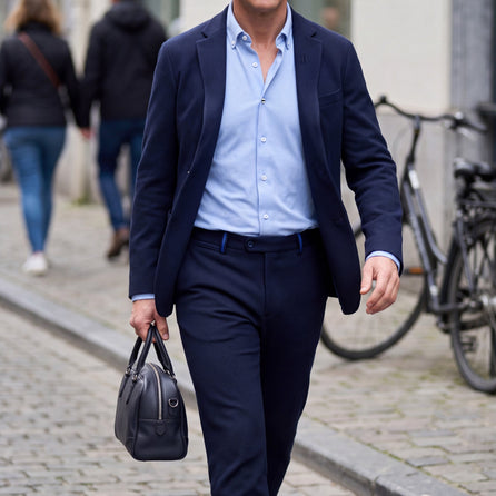 Beau-fils Travel Suit — blazer et pantalon navy en maille piquée