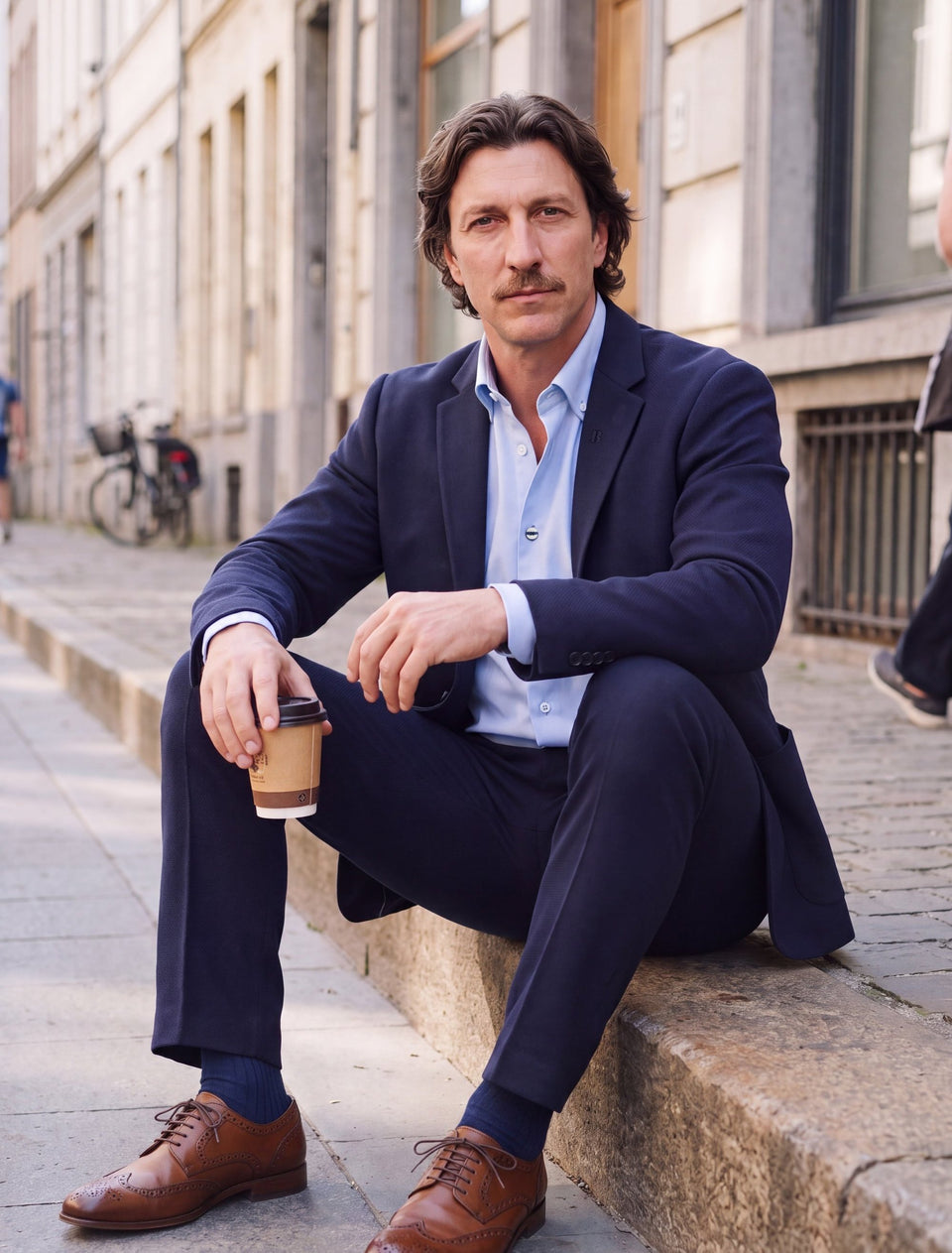 Beau-fils Travel Suit — blazer et pantalon navy en maille piquée